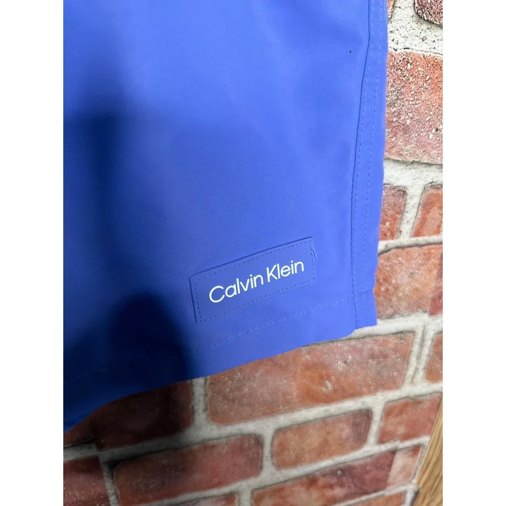 Calvin Klein Mens Swim Trunks Blue‎ Medium Drawstring Mesh Lined Board Shorts